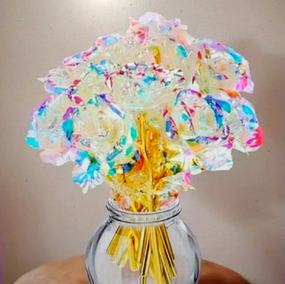 Rainbow Iridescent Rose with Golden Stem 🌹Single Rose 🌹Golden Rose 🌹 - Picture 2 of 8
